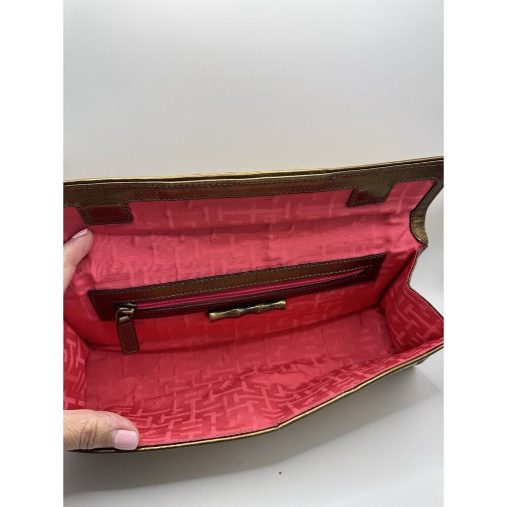 Vtg Rare Elaine Turner Straw Envelope Clutch Splatter Print Leather Trim Italy - Picture 6 of 11